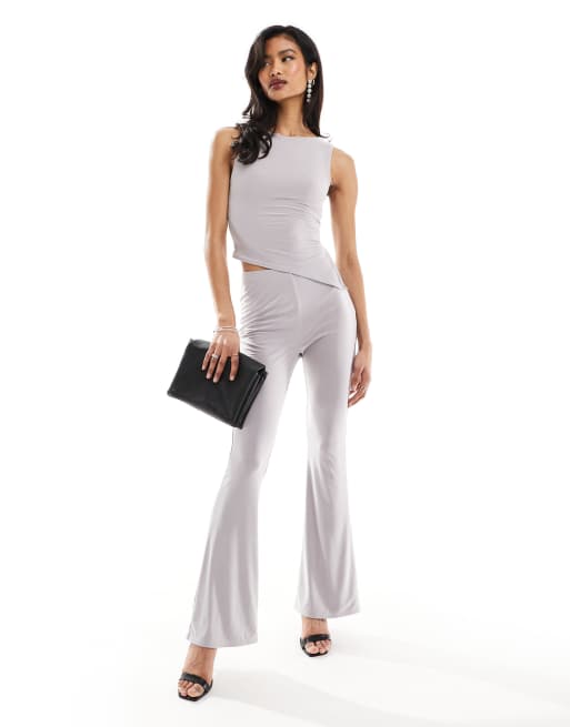 Kaiia slinky flared pants in light grey (part of a set)