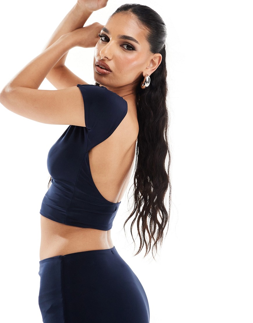 Kaiia slinky low back top co-ord in navy-Blue