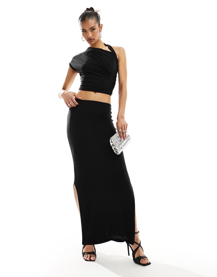 Kaiia slinky maxi skirt co-ord in black