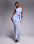 [Kaiia] Kaiia slinky mesh drape detail sheer hem maxi skirt in light blue (part of a set) 10 Pale blue
