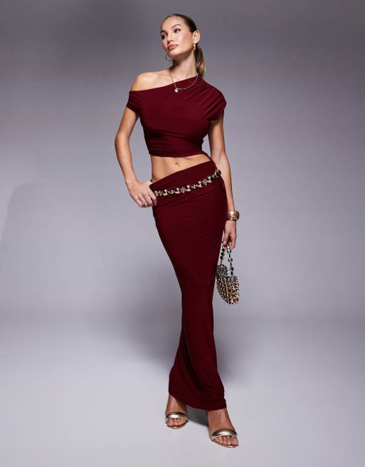 Burgundy ruched skirt best sale