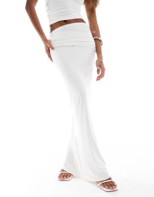 slinky ruched maxi skirt in white - part of a set