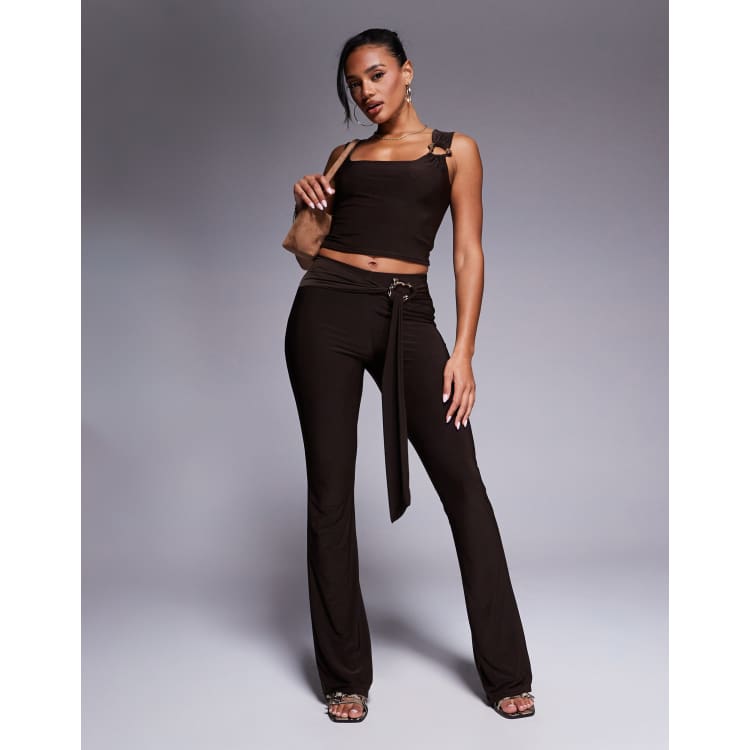 Kaiia slinky square neck gold hardware detail crop top and