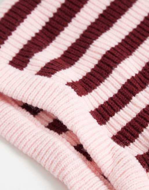 Kaiia snood tricoté à nouer en rayures bordeaux et rose, exclusivité, 2 de 3