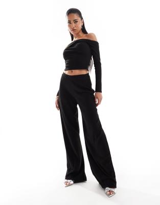 Kaiia soft rib wide leg trousers co-ord in black