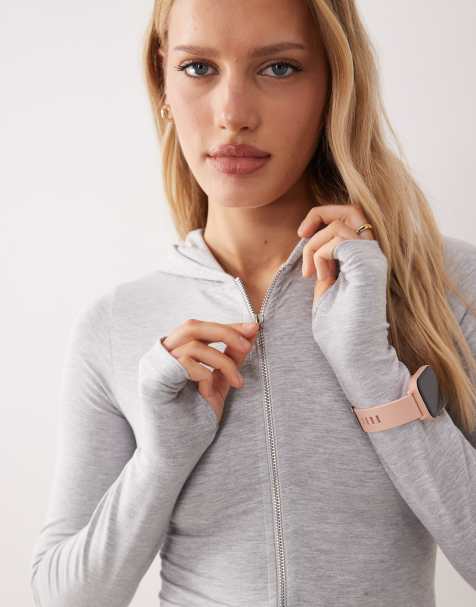 Kaiia soft touch zip through hoodie co-ord in light grey - view 1