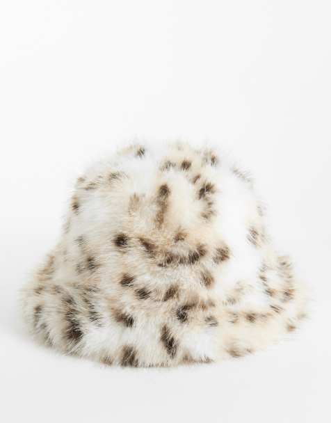 Kaiia - sombrero de pescador extragrande de piel sintética en estampado de leopardo de las nieves - view 1