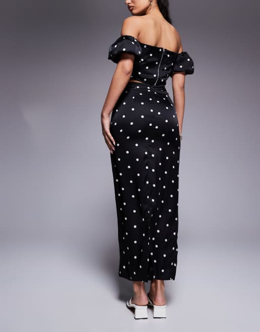 Kaiia - Sort bodycon-maxinederdel med polkaprikker i satin - Del af sæt - Kun hos ASOS, 5 af 5