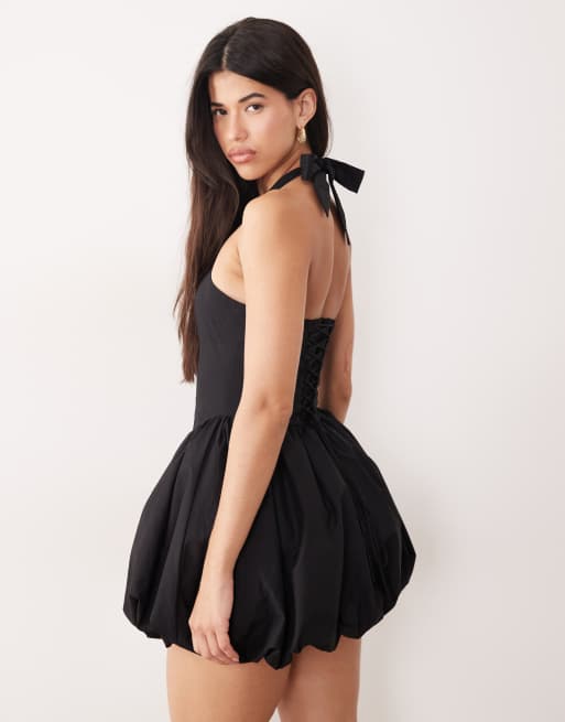 Kaiia - Sort minikjole med firkantet halterneck og voluminøst puff-design - Kun hos ASOS, 4 af 4