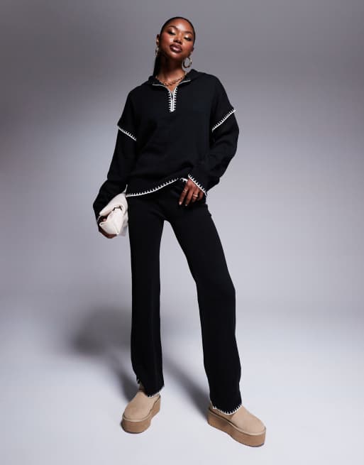 Kaiia - Sort og oversized trøje med syninger i kontrastfarve og lynlås - Del af sæt - Kun hos ASOS  , 2 af 4
