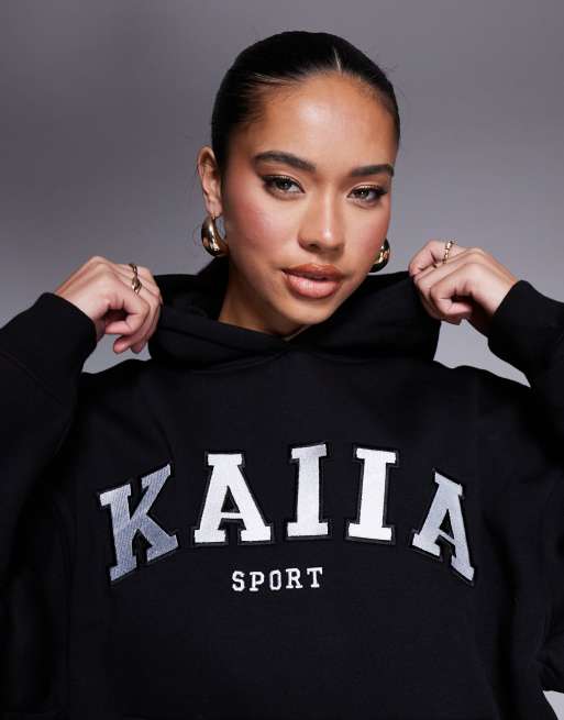 Kaiia - Sort oversized hættetrøje med 'sport'-logo i bomuldsblanding  , 2 af 4