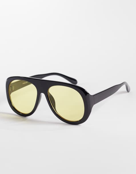 Kaiia - Sorte og chunky aviator-solbriller med gule glas - Kun hos ASOS - view 1