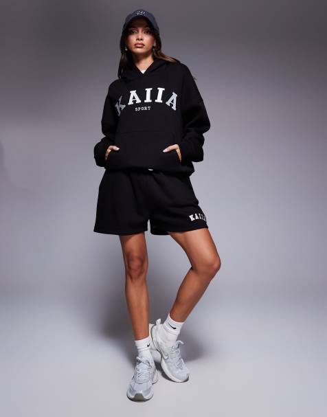 Kaiia - Sorte sweatshorts med broderet logo i bomuldsrigt stof - Del af sæt - view 1