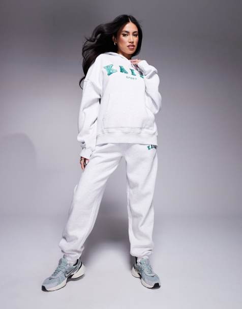 Kaiia - Sport co-ord set met hoodie en joggingbroek in groen en grijs - view 1