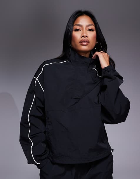 Kaiia sport contrast trim zip through windbreaker jacket in black (part of a set) - view 1