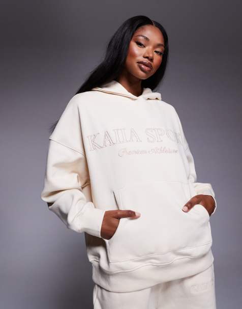 Kaiia - Sport - Cremehvid oversized hættetrøje med logobroderi - Del af sæt - view 1