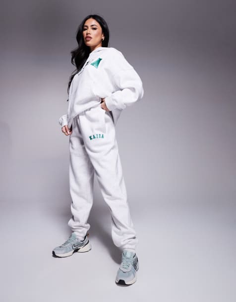 Kaiia sport embroidered logo cuffed sweatpants in gray heather - part of a set - view 1
