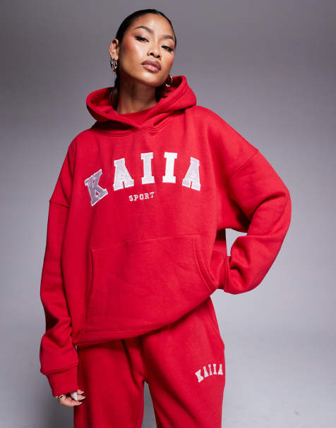 Kaiia sport embroidered logo hoodie in red (part of a set) - view 1