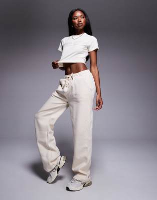 Sport embroidered logo wide leg sweatpants in cream - part of a set-Neutral