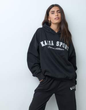 Kaiia sport embroidered premium athleisure logo oversized hoodie in black and white