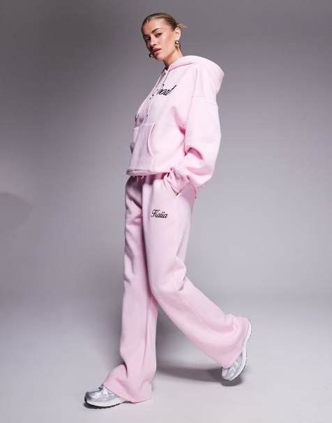 Kaiia Sport embroidered script logo hoodie and sweatpants set in pink and black - view 1