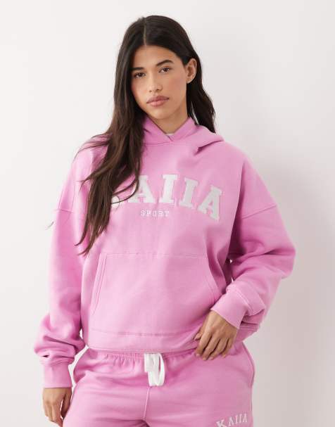 Kaiia Sport – Jasnoróżowa bluza z kapturem oversize z haftowanym logo o wysokiej zawartości bawełny, część zestawu - view 1