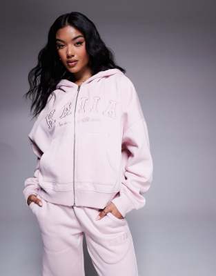Kaiia Sport - Kapuzenjacke in rosa Chai mit Logo-Stickerei, Kombiteil