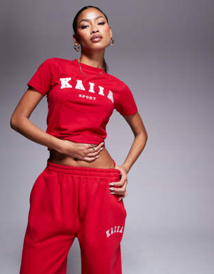 Kaiia Sport Logo Longline Baby Tee In Red