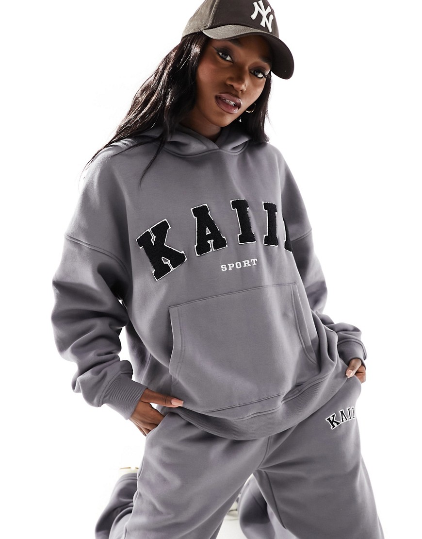 Kaiia sport logo oversized hoodie co-ord in dark grey