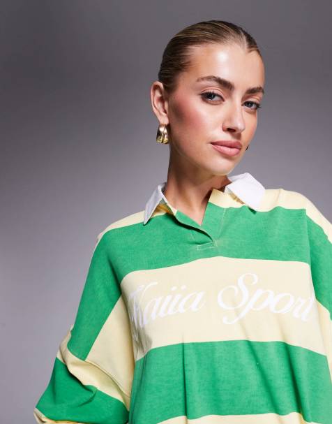 Kaiia Sport - Maillot de rugby oversize à rayures - Vert/jaune - view 1