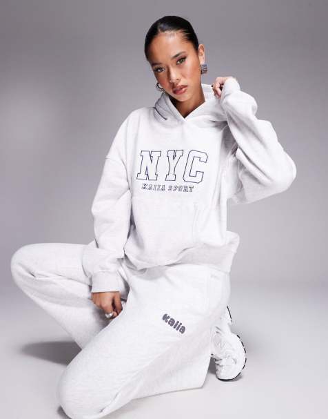 Kaiia - Sport - Oversized hoodie met NYC-print in gemêleerd grijs - view 1
