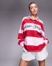 ◆BADBLOOD Sports Stripe Rugby Sweatshirt◆ Kaiia sport oversized rugby shirt in red and pink stripe | ASOS
