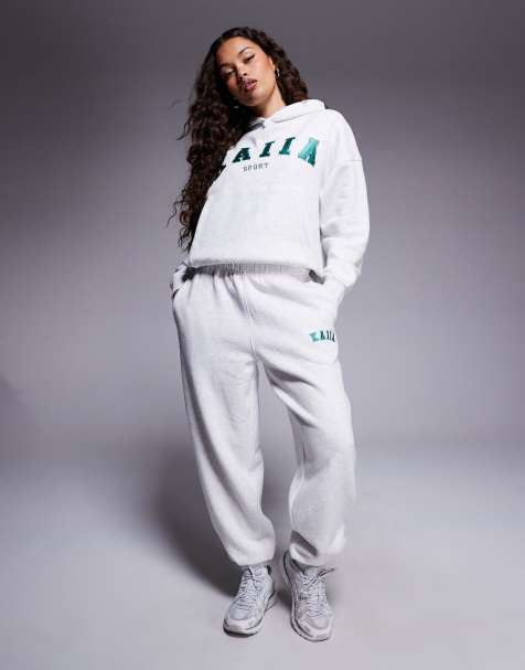 Kaiia sport Petite cotton richembroidered logo cuffed jogger co-ord in grey marl - view 1