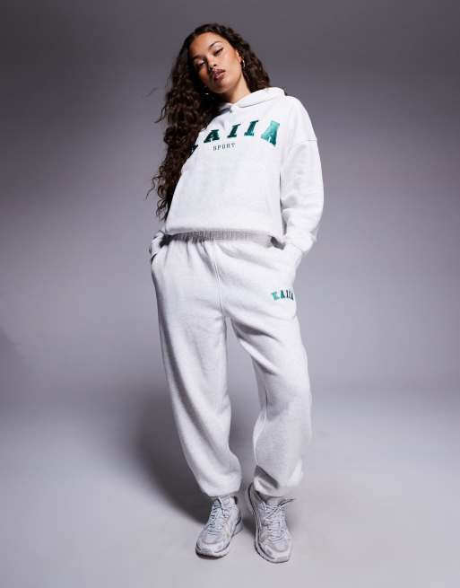 Kaiia sport Petite embroidered logo cuffed trackies in grey marl (part of a set)