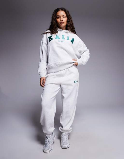Kaiia Sport Petite embroidered logo hoodie and trackies set in grey marl