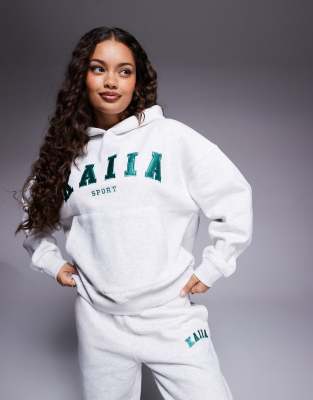 Kaiia Sport Petite Embroidered Logo Hoodie In Gray