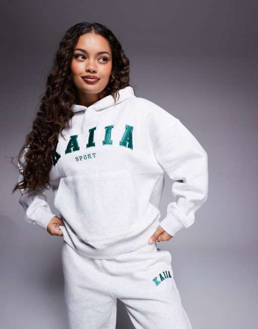 Kaiia Sport Petite embroidered logo hoodie in gray heather - part of a set