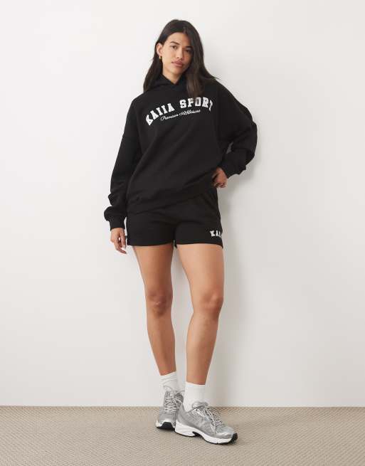 Kaiia Sport - Sweat à capuche oversize avec broderie logo - Noir/blanc, 3 de 4
