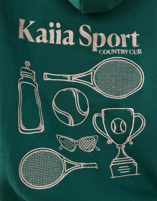 Kaiia Sport - Sweat à capuche oversize d'ensemble à imprimé icônes de tennis - Vert foncé et rose, 3 de 4