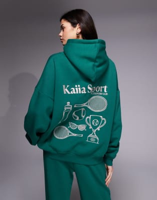Kaiia Sport Tennis Icons Graphic Oversized Hoodie In Green