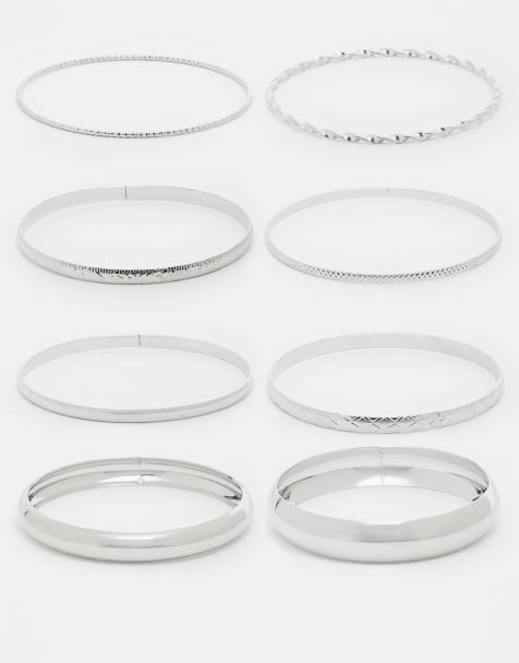 Kaiia stainless steel 7 pack assorted bangles in silver - view 1