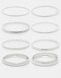 [Kaiia] Kaiia stainless steel 7 pack assorted bangles in silver One Size SILVER