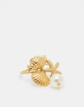 [Kaiia] Kaiia stainless steel adjustable mixed shell pearl detail ring in gold One Size GOLD