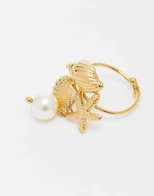 Kaiia Stainless Steel Adjustable Mixed Shell Pearl Detail Ring