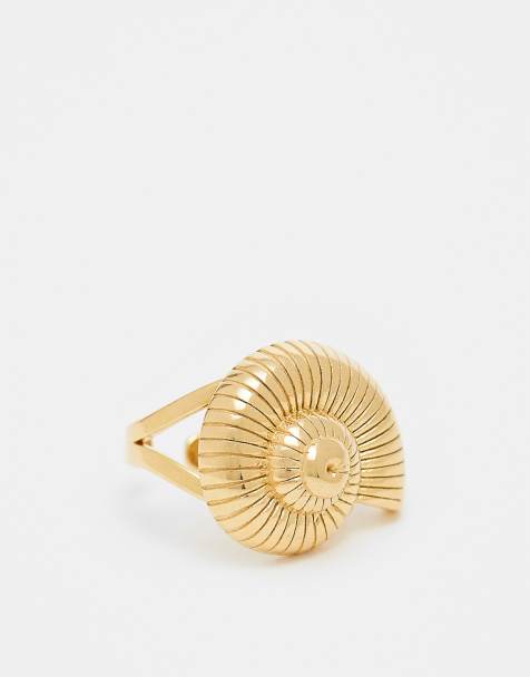Kaiia stainless steel adjustable textured shell ring in gold - view 1