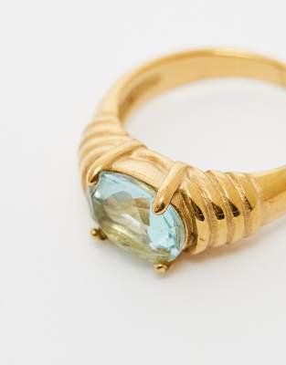 Kaiia Stainless Steel Blue Stone Ring In Gold
