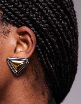 stainless steel triangle earrings in mixed metal-Multi