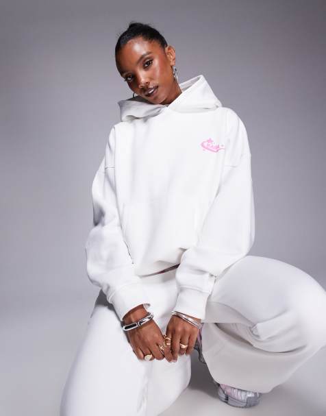 Kaiia star logo back graphic hoodie co-ord in white and pink - view 1