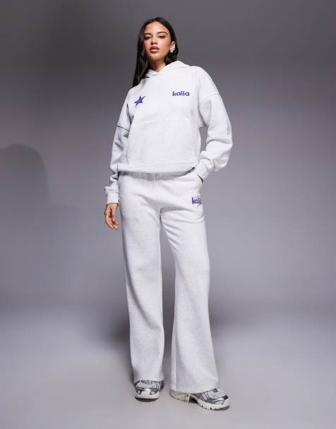 Kaiia star logo graphic oversized hoodie and wide leg trackies set in grey - view 1