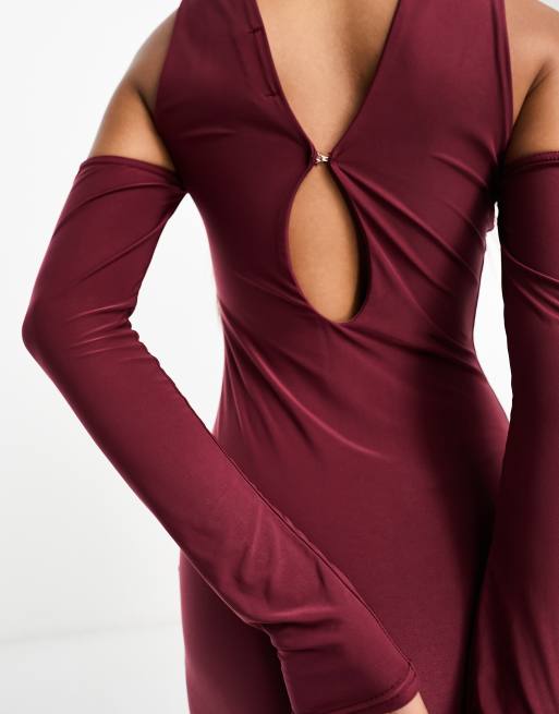Kaiia - Strakke maxi bodycon-jurk met choker in bordeauxrood, 2 van 4